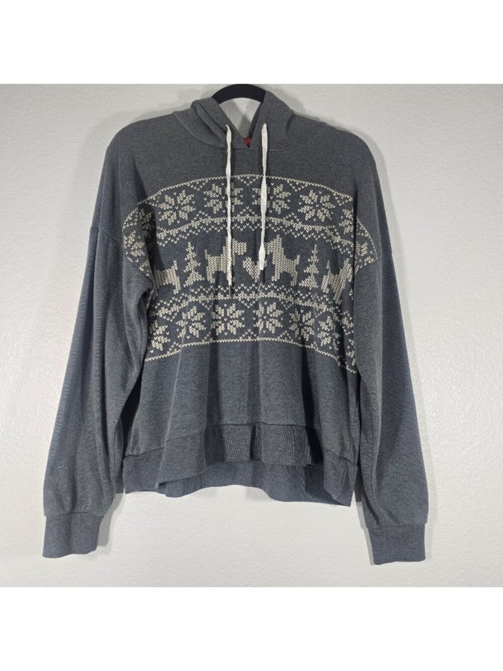 PJ Salvage Hoodie Sweatshirt Women Large Gray Scottie Dog Fair Isle Loungewear